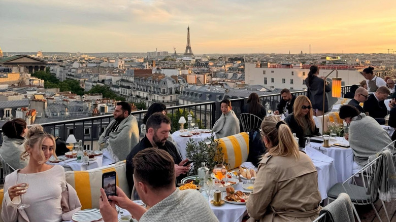 View of Eiffel Tower in distance from Perruche