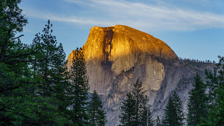 Half Dome lit by golden sunset