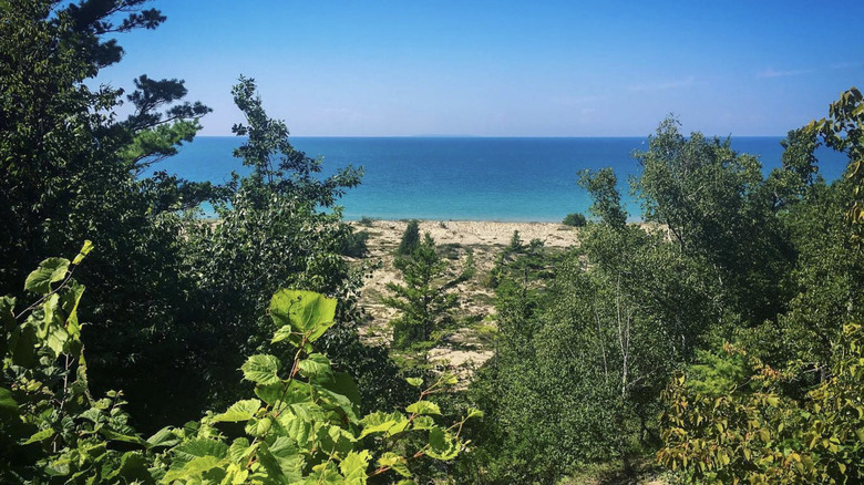 the view from the observation platform at Leelanau State Park in Michigan