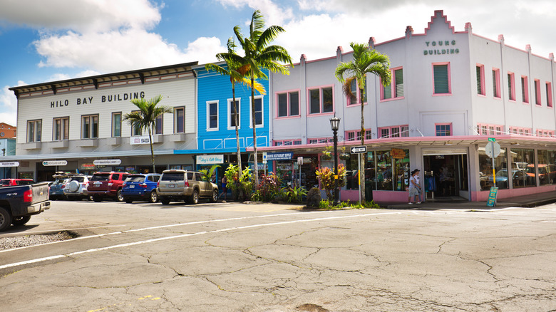 The vibrant historic downtown, tourist and retail district of the city of Hilo on the Big Island of Hawaii