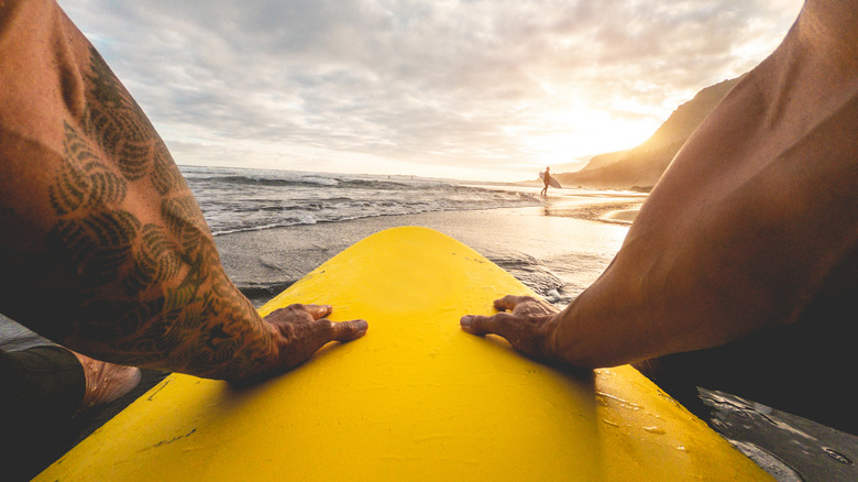 Preparing to surf