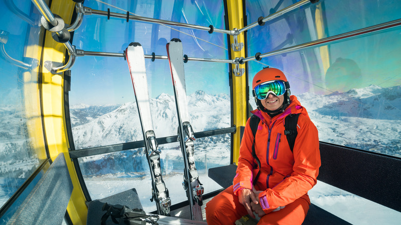 skier inside gondola