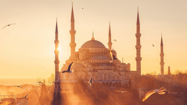 View of Blue Mosque at sunset