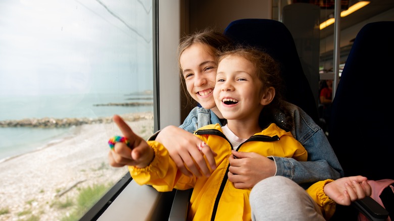 Two children on train