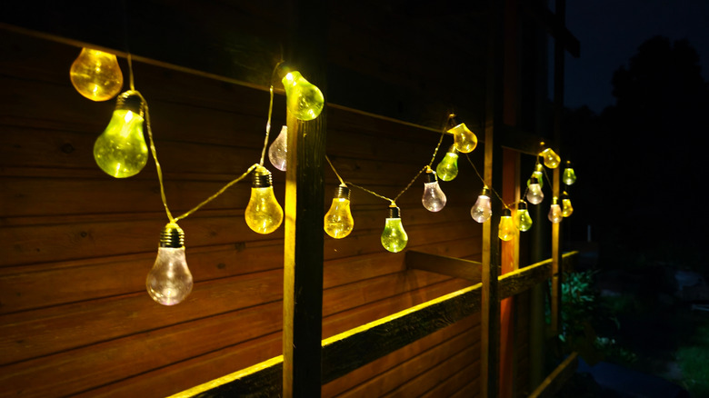 Yellow and green colored solar-powered string lights.