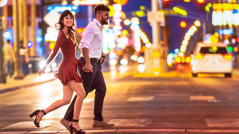 Couple enjoying city nightlife