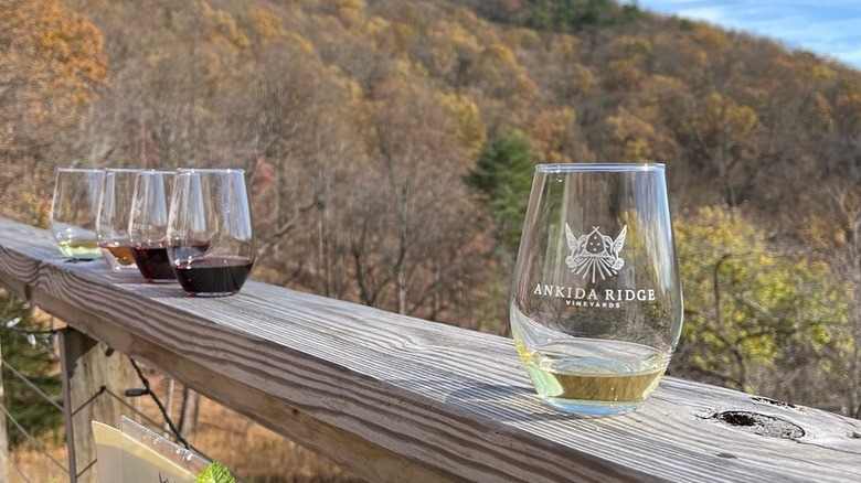 Glasses on patio at Ankida Ridge Vineyards