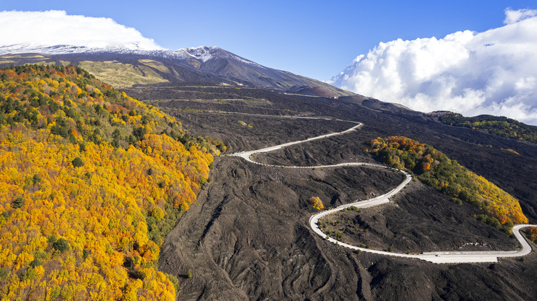 Winding road up Mount Etna