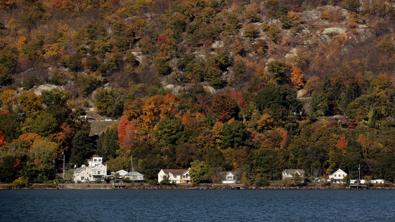 Colorful fall foliage and Hudson River