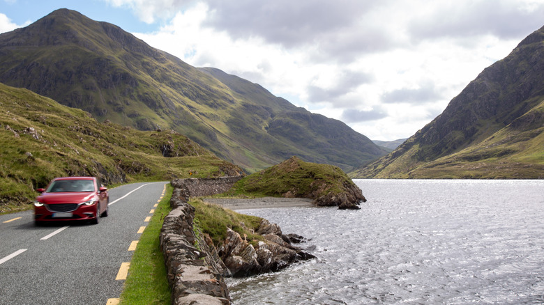 driving near a lake in Mayo