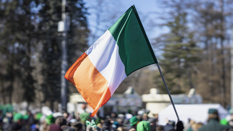 an Irish flag at a Paddy's Day celebration