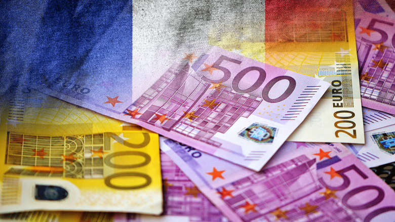 Euro notes and the French flag