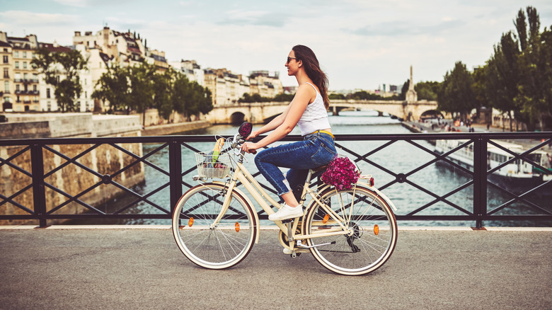 woman cycling in Paris