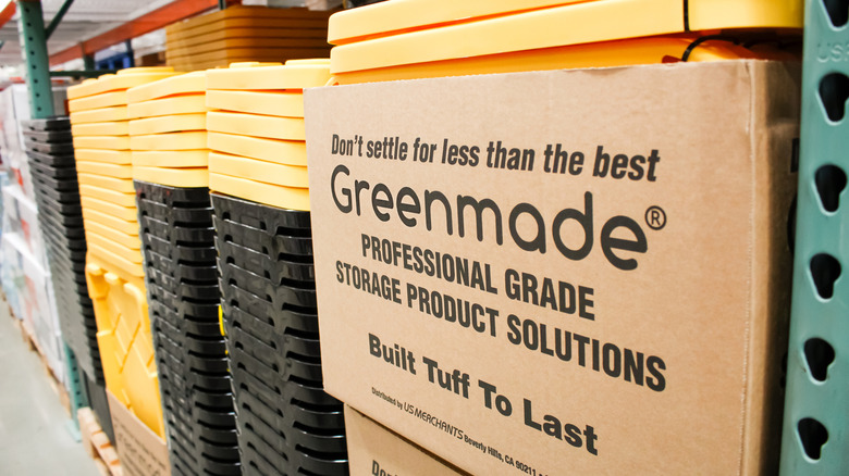 A stack of Greenmade bins at Costco.