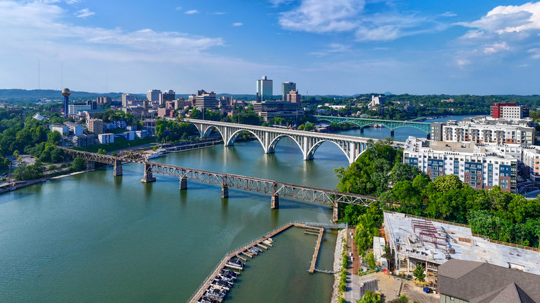 View of Knoxville skyline and bridge across the Tennessee river