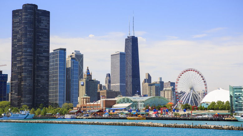 Chicago skyline Navy Pier Ferris wheel