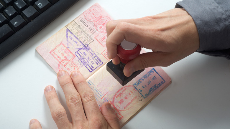 Stamping a passport