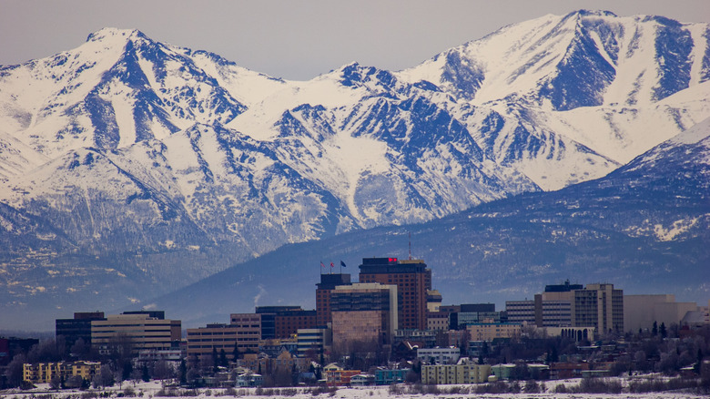city with mountains behind