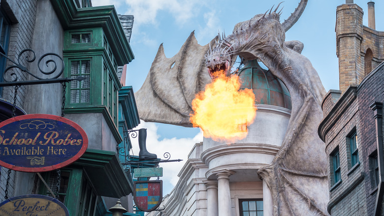 Dragon breathing fire in The Wizarding World of Harry Potter