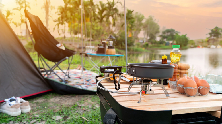 A collapsible camp kitchen setup