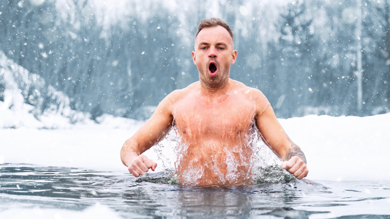 shocked swimmer in icy water