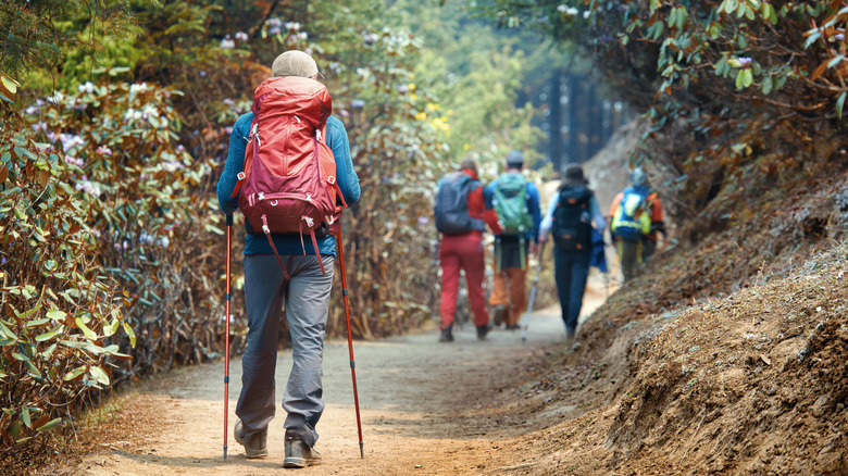 Hiker falling behind