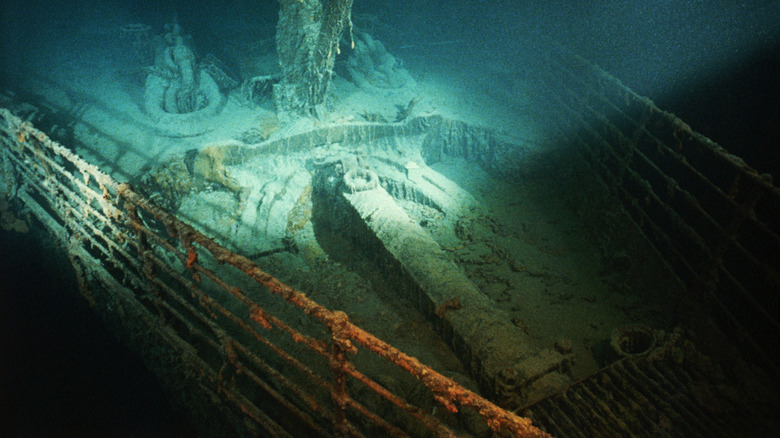 rusted bow of Titanic underwater