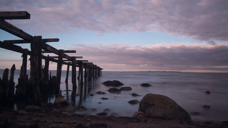 A moody beach in Gilleleje, Denmark at sunset