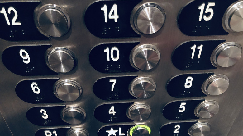 Elevator buttons skip a 13th floor.