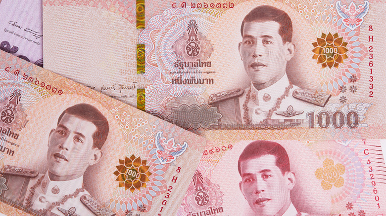 Close-up of Thai baht bills