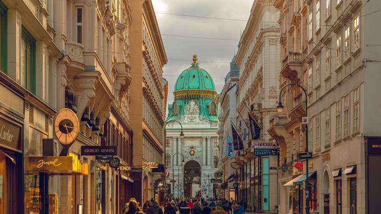 Kohlmarkt shopping street with Hofburg palace in background