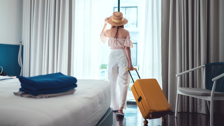 woman in hotel room