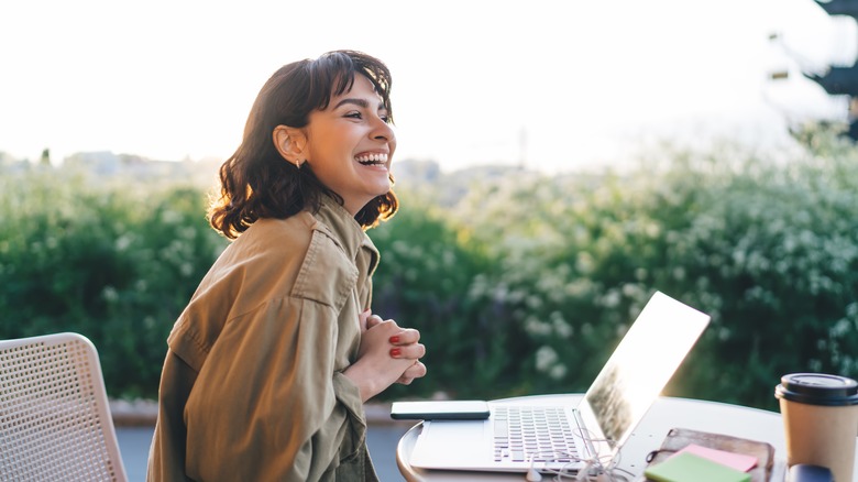 happy female remote worker