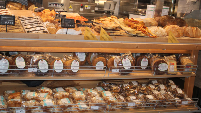 Bakery display lots of bread