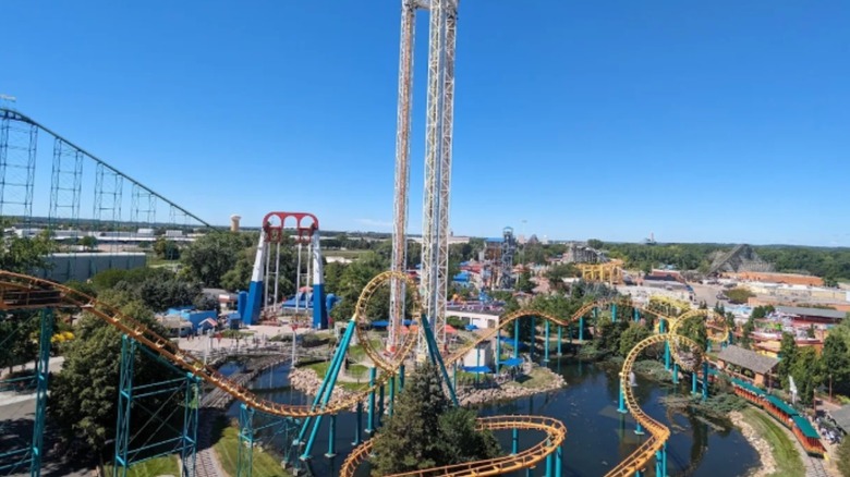 A view over the roller coasters in Valleyfair Amusement Park.