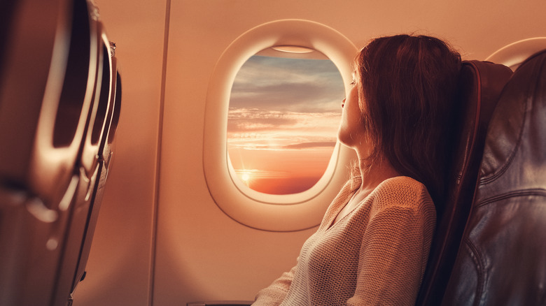 Looking out of plane window