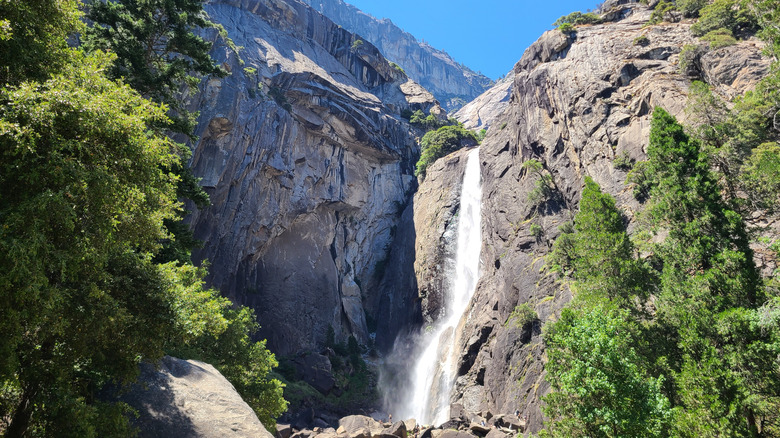 waterfall at the end of Lower Yosemite Fall Trail