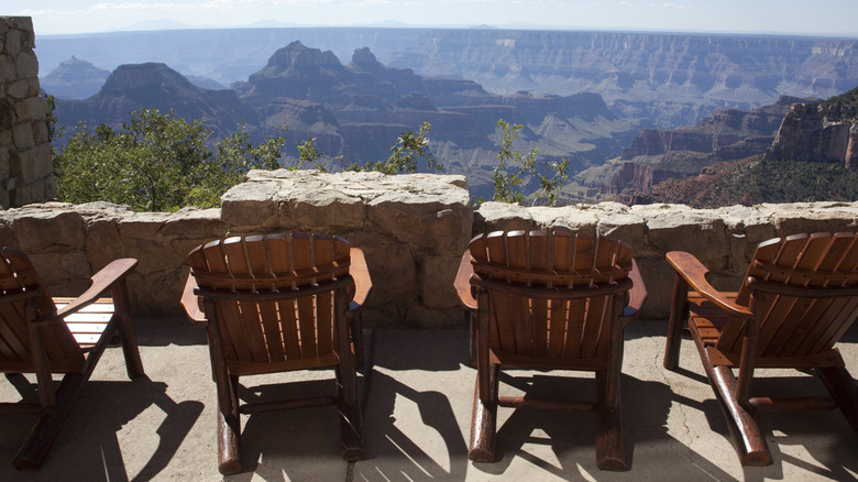 Lounge chairs staring out at the Grand Canyon North Rim