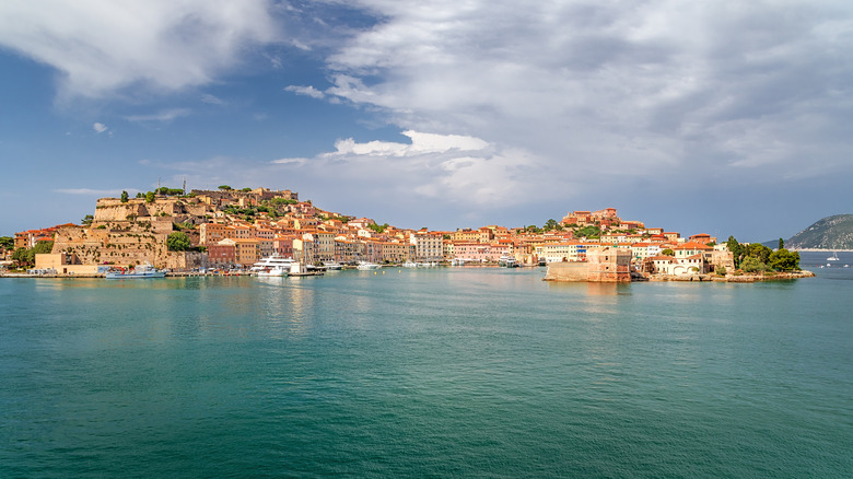 View from the ocean of the harbour of Portoferraio at Elba island