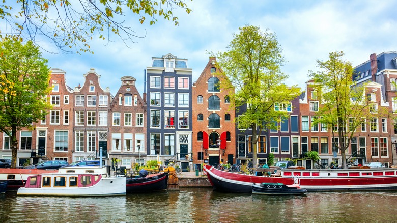 view of canal houses in amsterdam