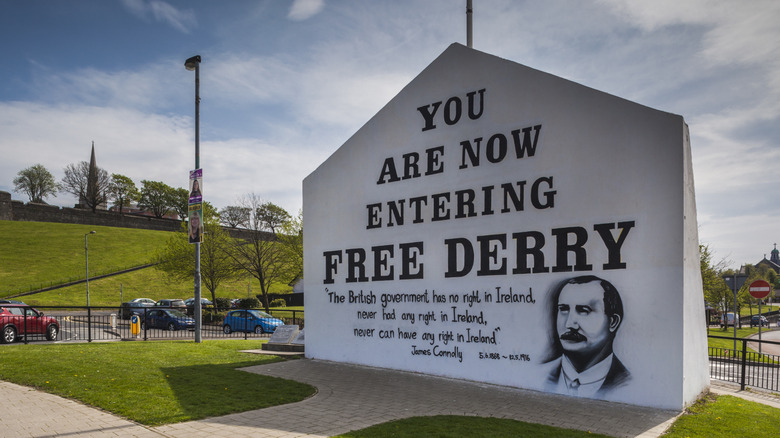 The famous 'Free Derry' sign (the town center is up the hill behind it)