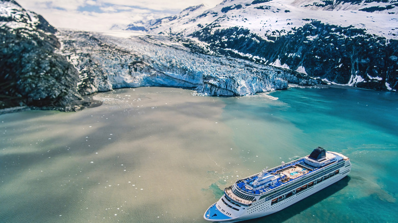 cruise ship and Alaskan coastline