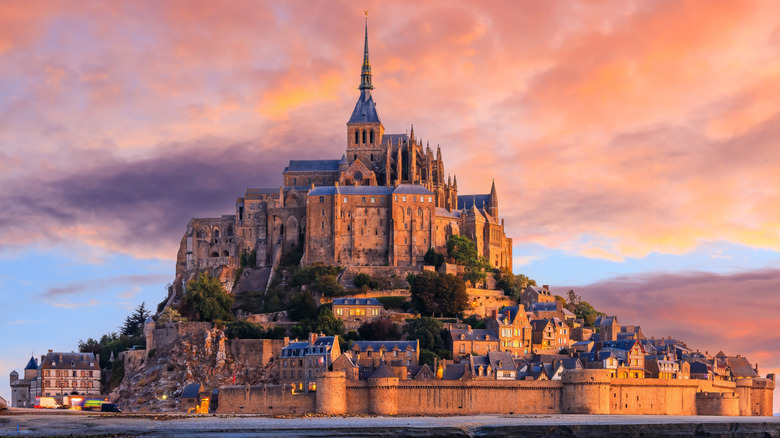 Mont Saint-Michel. View from the southeast during sunrise. Normandy, France