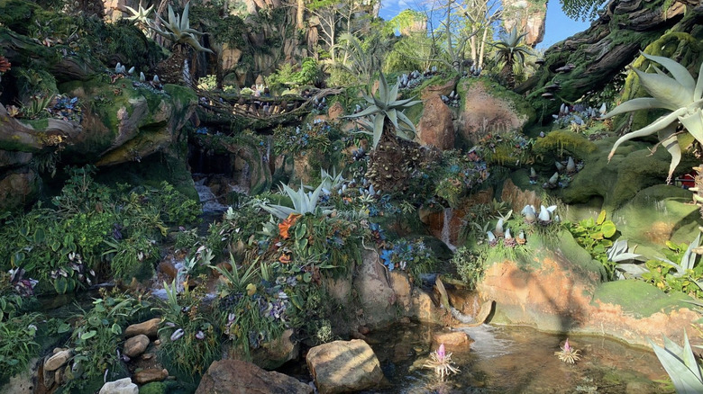 The landscape on the Avatar Flight of Passage ride at Disney World