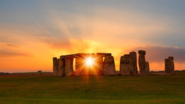 Panoramic view of Stonehenge amazing sunset or sunrise