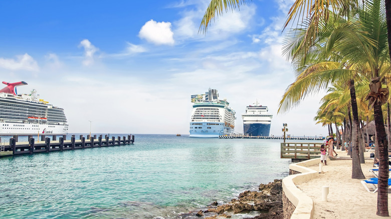 Cruise ships docked at port Cozumel in Mexico