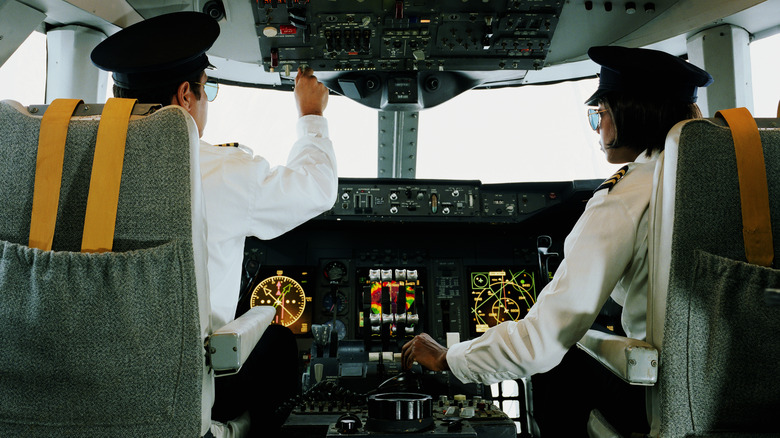 Pilots in cockpit