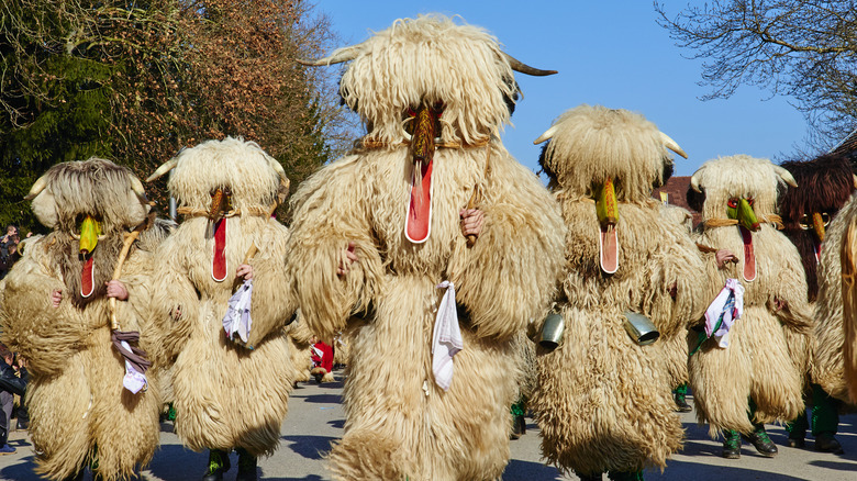 People in traditional Kurent costume