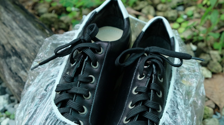 shoes in a shower cap