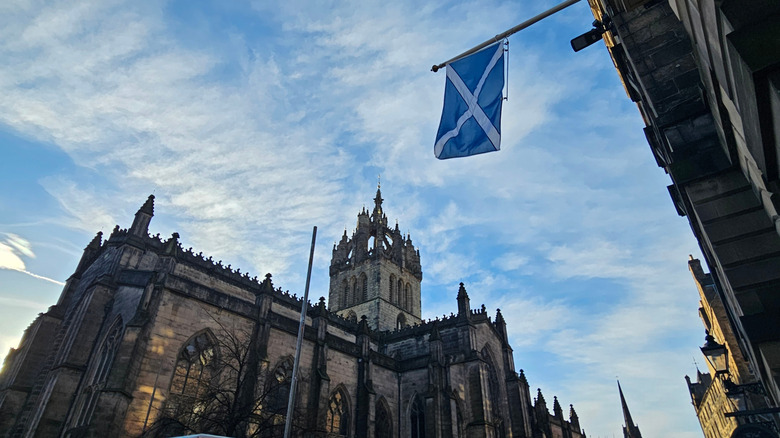 A Scottish flag hangs from a building in the capital, Edinburgh
